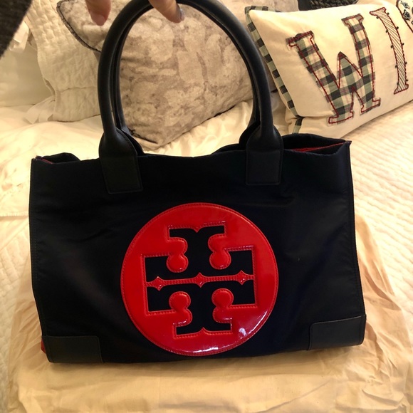 Tory Burch Handbags - Tory Burch Large Ella Tote-Navy and cherry red